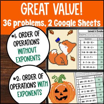 [Fall] Evaluating Numerical Expressions Digital Pixel Art Order of Operations — preview page 2 of 4