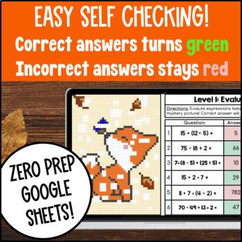 [Fall] Evaluating Numerical Expressions Digital Pixel Art Order of Operations — preview page 3 of 4