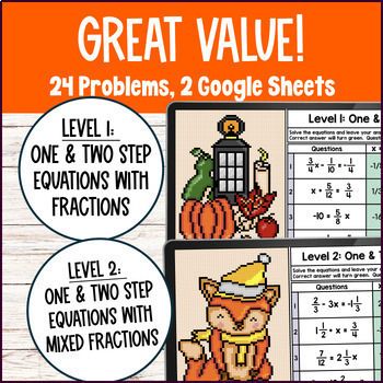 Thanksgiving Solving Two Step Equations with Rational Numbers Digital Pixel Art — preview page 2 of 4