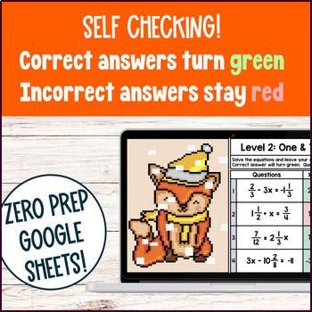 Thanksgiving Solving Two Step Equations with Rational Numbers Digital Pixel Art — preview page 3 of 4