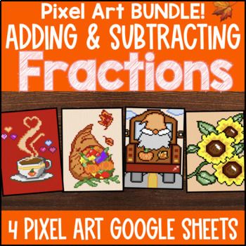 Thumbnail for Adding & Subtracting Fractions with Like Unlike Denominators Halloween Pixel Art