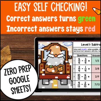 Adding & Subtracting Fractions with Like Unlike Denominators Halloween Pixel Art — preview page 3 of 4