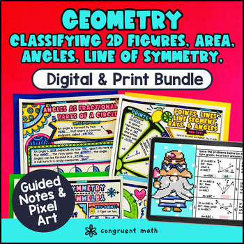 Thumbnail for 4th Grade Geometry Measuring Protractor Line of Symmetry Guided Notes Pixel Art