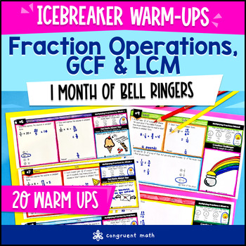 Fraction Operations GCF LCM 5th & 6th Grade Math Warm Ups Bell Ringers CCSS TEKS