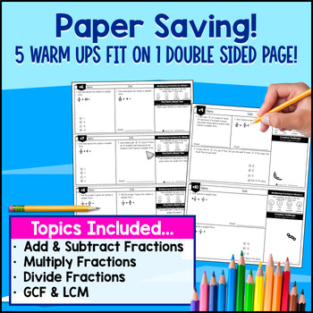 Fraction Operations GCF LCM 5th & 6th Grade Math Warm Ups Bell Ringers CCSS TEKS — preview page 4 of 4