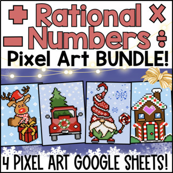 Thumbnail for Rational Numbers Operations Digital Pixel Art BUNDLE Winter Math