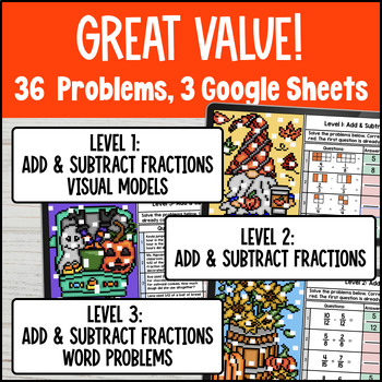 Adding and Subtracting Fractions w Like Denominators Digital Pixel Art Halloween — preview page 2 of 4