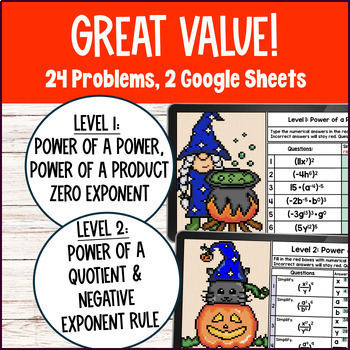 Negative, Zero, Power of Power Digital Pixel Art Laws of Exponents Properties — preview page 2 of 4