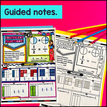 Equivalent Fractions Visual Fraction Model Guided Notes with Doodles 4th Grade — preview page 2 of 4