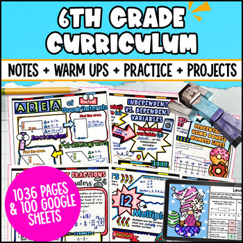 6th Grade Math Curriculum CCSS Notes, Warm Ups, Pixel Art, Worksheets, Projects