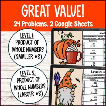 [Thanksgiving] Multiplying Multi-Digit Whole Numbers Pixel Art — preview page 2 of 4