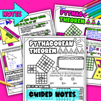 The Pythagorean Theorem Guided Notes with Doodles Legs Hypotenuse Right Triangle — preview page 2 of 4