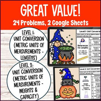 Metric Unit Conversions Fall Digital Pixel Art Measurement Lengths Weights — preview page 2 of 4