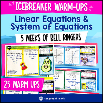 Thumbnail for System of Equations & Linear Equations 8th Grade Math Warm Ups Bell Ringers CCSS