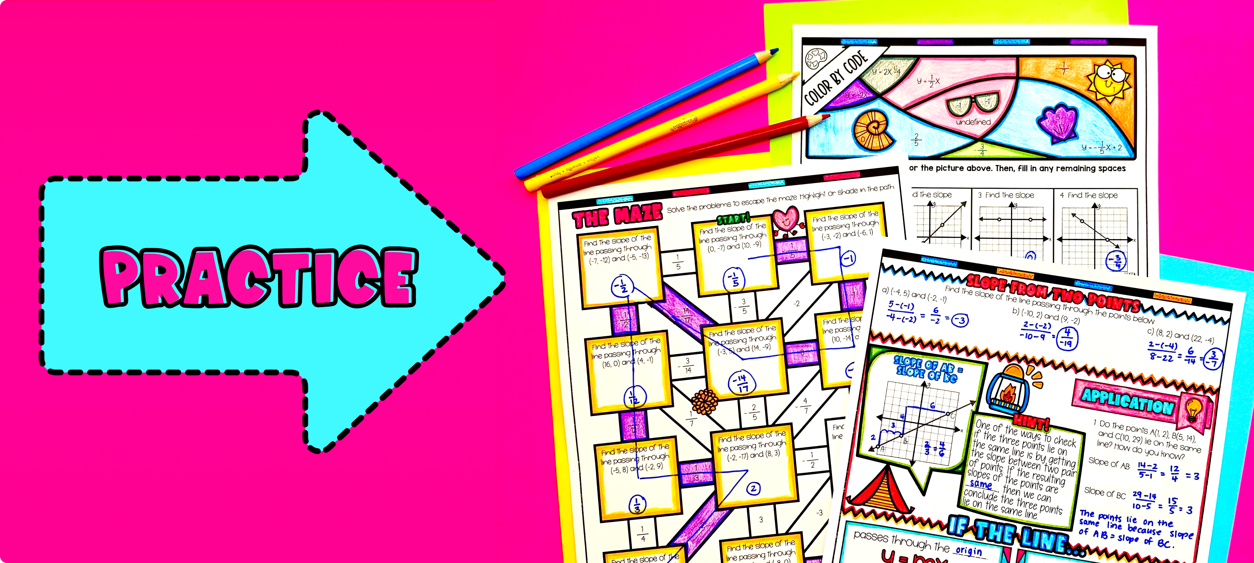 Slope from Similar Triangles Slope Intercept Form Linear Equations Practice Maze and Color by Code